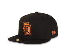 Load image into Gallery viewer, San Diego Padres New Era MLB 59FIFTY 5950 Fitted Cap Hat Black Crown/Visor Brown/Yellow/Orange Logo 40th Anniversary Side Patch Green UV
