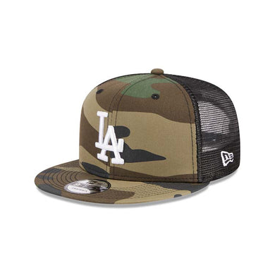 Los Angeles Dodgers New Era MLB 9FIFTY 950 Snapback Mesh/Trucker Cap Hat Camo Crown/Visor White Logo Gray UV