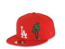 Load image into Gallery viewer, Los Angeles Dodgers New Era MLB 59FIFTY 5950 Fitted Cap Hat Red Crown/Visor White Logo With Palm Tree 60th Anniversary Side Patch Pink UV
