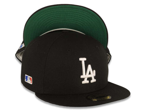 Los Angeles Dodgers New Era MLB 59FIFTY 5950 Fitted Cap Hat Black Crown/Visor White Logo Batterman Batty Side Patch Green UV