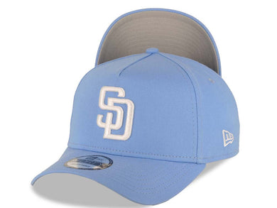 San Diego Padres New Era MLB 9FORTY 940 A-Frame Adjustable Cap Hat Sky Blue Crown/Visor White Logo Gray UV