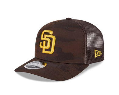 San Diego Padres New Era MLB 9SEVENTY 970 Mesh/Trucker Snapback Cap Hat Camo Brown Crown/Visor Yellow Logo