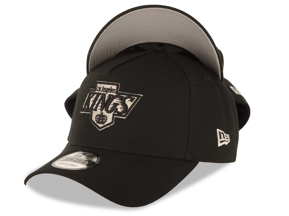 Los Angeles Kings New Era NHL 9FORTY 940 Adjustable A-Frame Cap Hat Black Crown/Visor Team Color Logo Gray UV