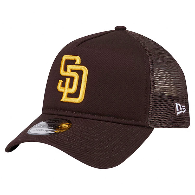 San Diego Padres New Era MLB 9FORTY 940 Adjustable A-Frame Mesh/Trucker Cap Hat Brown Crown/Visor Brown Logo