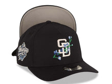Load image into Gallery viewer, San Diego Padres New Era MLB 9FORTY 940 Adjustable A-Frame Cap Hat Navy Blue Crown/Visor White/Sky Blue With Rose Logo 1998 World Series Side Patch Gray UV
