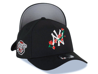 New York Yankees New Era MLB 9FORTY 940 Adjustable A-Frame Cap Hat Black Crown/Visor White/Red With Rose Logo 1998 World Series Side Patch Gray UV