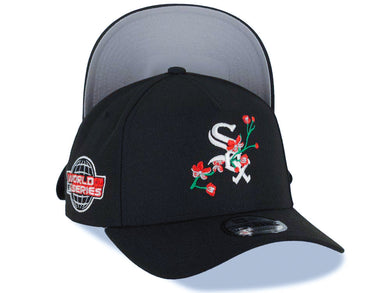 Chicago White Sox New Era MLB 9FORTY 940 Adjustable A-Frame Cap Hat Black Crown/Visor White/Red With Rose Logo 2005 World Series Side Patch Gray UV