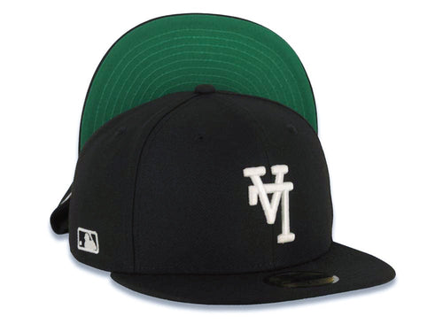 Los Angeles Dodgers New Era MLB 59FIFTY 5950 Fitted Cap Hat Black Crown/Visor White Upside Down Logo Batterman Batty Side Patch Green UV