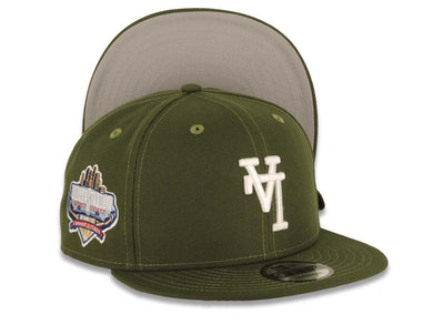 Los Angeles Dodgers New Era MLB 9FIFTY 950 Snapback Cap Hat Olive Green Crown/Visor White Upside Down Logo 40th Anniversary Stadium Side Patch Gray UV