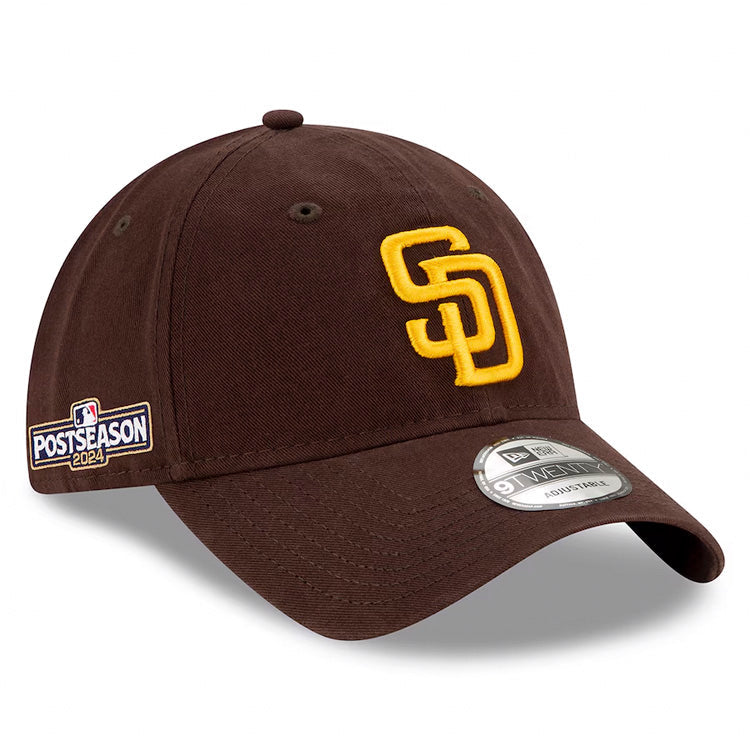 San Diego Padres New Era MLB 9TWENTY 920 Adjustable Cap Hat Brown Crown/Visor Yellow Logo 2024 Post Season Side Patch