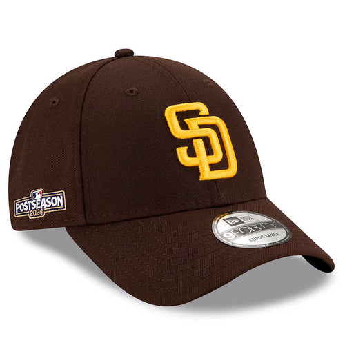 San Diego Padres New Era MLB 9FORTY 940 Adjustable Cap Hat Dark Brown Crown/Visor Team Color Logo 2024 Post Season Postseason Side Patch