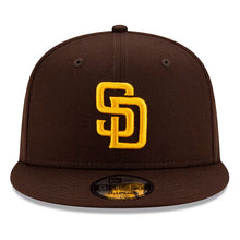 Load image into Gallery viewer, San Diego Padres New Era MLB 9FIFTY 950 Snapback Cap Hat Dark Brown Crown/Visor Team Color Logo 2024 Post Season Postseason Side Patch
