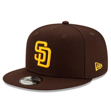 Load image into Gallery viewer, San Diego Padres New Era MLB 9FIFTY 950 Snapback Cap Hat Dark Brown Crown/Visor Team Color Logo 2024 Post Season Postseason Side Patch
