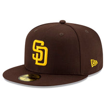 Load image into Gallery viewer, San Diego Padres New Era MLB 59FIFTY 5950 Fitted Cap Hat Dark Brown Crown/Visor Team Color Logo 2024 Post Season Postseason Side Patch
