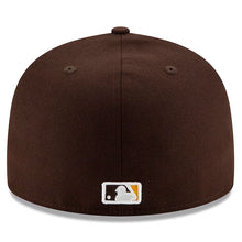 Load image into Gallery viewer, San Diego Padres New Era MLB 59FIFTY 5950 Fitted Cap Hat Dark Brown Crown/Visor Team Color Logo 2024 Post Season Postseason Side Patch
