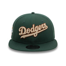 Load image into Gallery viewer, Los Angeles Dodgers New Era MLB 9FIFTY 950 Snapback Cap Hat Dark Green Crown/Visor Wheat/Dark Brown/Black Text Logo 100th Anniversary Wordmark Side Patch

