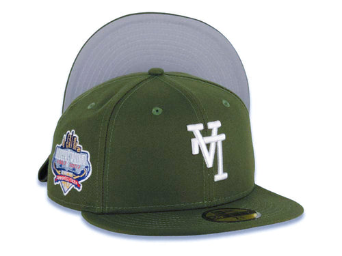 Los Angeles Dodgers New Era MLB 59FIFTY 5950 Fitted Cap Hat Olive Green Crown/Visor White Upside Down Logo 40th Anniversary Stadium Side Patch Gray UV