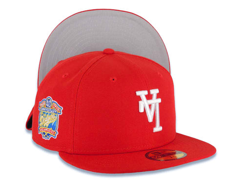 Los Angeles Dodgers New Era MLB 59FIFTY 5950 Fitted Cap Hat Red Crown/Visor White Upside Down Logo 40th Anniversary Side Patch Gray UV