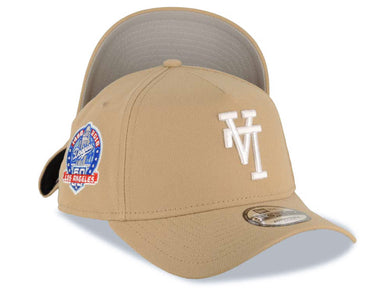 Los Angeles Dodgers New Era MLB 9FORTY 940 Adjustable A-Frame Cap Hat Khaki Crown/Visor White Upside Down Logo 60th Anniversary Side Patch Gray UV