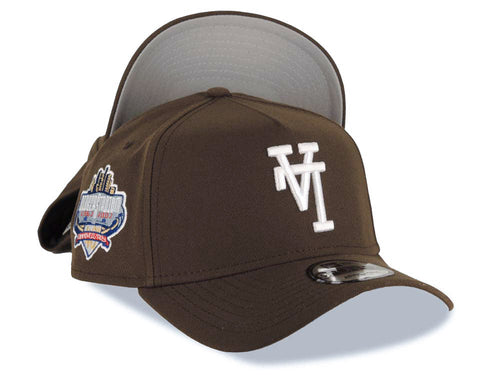 Los Angeles Dodgers New Era MLB 9FORTY 940 Adjustable A-Frame Cap Hat Brown Crown/Visor White Upside Down Logo Stadium Side Patch Gray UV