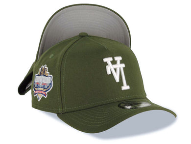 Los Angeles Dodgers New Era MLB 9FORTY 940 Adjustable A-Frame Cap Hat Olive Green Crown/Visor White Upside Down Logo Stadium Side Patch Gray UV