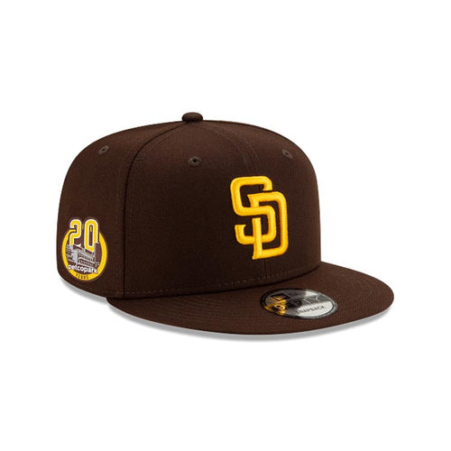 San Diego Padres New Era MLB 9FIFTY 950 Snapback Cap Hat Brown Crown/Visor Yellow Logo 20th Anniversary Petco Park Side Patch