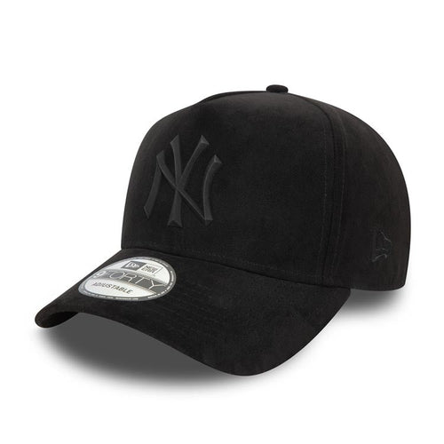 (Suede) New York Yankees New Era MLB 9FORTY 940 Adjustable A-Frame Cap Hat Black Crown/Visor Black Logo