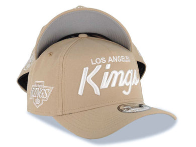 Los Angeles Kings New Era NHL 9FORTY 940 Adjustable A-Frame Cap Hat Khaki Crown/Visor White Text/Script Logo Gray UV