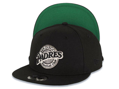 San Diego Padres New Era MLB 9FIFTY 950 Snapback Cap Hat Black Crown/Visor Black/White Baseball Club Logo Green UV