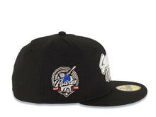 Load image into Gallery viewer, San Diego Padres New Era MLB 59FIFTY 5950 Fitted Cap Hat Black Crown/Visor White/Metallic Gray Script/Text Logo 40th Anniversary Side Patch Gray UV
