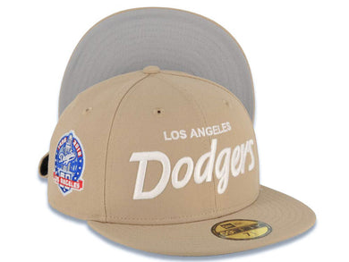 Los Angeles Dodgers New Era MLB 59FIFTY 5950 Fitted Cap Hat Khaki Crown/Visor White Logo 60th Anniversary Side Patch Gray UV