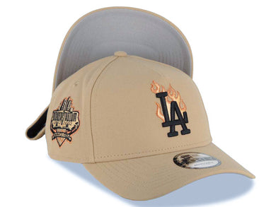 Los Angeles Dodgers New Era MLB 9FORTY 940 AdjustableA-Frame Cap Hat Khaki Crown/Visor Black With Metallic Orange Fire Logo Stadium Side Patch Gray UV