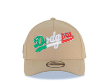 Load image into Gallery viewer, Los Angeles Dodgers New Era MLB 9FORTY 940 Adjustable A-Frame Cap Hat Khaki Crown/Visor Green/White/Red Script Logo Mexico Flag Side Patch Gray UV
