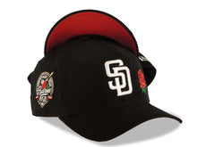 Load image into Gallery viewer, (Corduroy) San Diego Padres New Era MLB 9FORTY 940 Adjustable A-Frame Cap Hat Black Crown/Visor White Logo With Rose 40th Anniversary Side Patch
