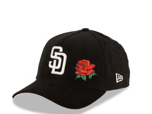 Load image into Gallery viewer, (Corduroy) San Diego Padres New Era MLB 9FORTY 940 Adjustable A-Frame Cap Hat Black Crown/Visor White Logo With Rose 40th Anniversary Side Patch
