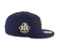 Load image into Gallery viewer, San Diego Padres New Era MLB 59FIFTY 5950 Fitted Cap Hat Navy Blue Crown/Visor Yellow Logo 2016 All-Star Game Side Patch Yellow UV
