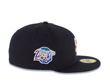 Load image into Gallery viewer, San Diego Padres New Era MLB 59FIFTY 5950 Fitted Cap Hat Navy Blue Crown/Visor White/Orange Logo 1998 World Series Side Patch Gray UV
