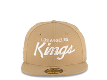 Load image into Gallery viewer, Los Angeles Kings New Era NHL 59FIFTY 5950 Fitted Cap Hat Khaki Crown/Visor White Text/Script Logo Logo Crest Side Patch
