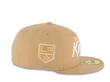 Load image into Gallery viewer, Los Angeles Kings New Era NHL 59FIFTY 5950 Fitted Cap Hat Khaki Crown/Visor White Text/Script Logo Logo Crest Side Patch
