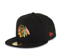 Load image into Gallery viewer, Chicago Blackhawks New Era NHL 59FIFTY 5950 Fitted Cap Hat Black Crown/Visor Team Color Logo Axe Side Patch Gray UV
