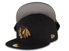 Load image into Gallery viewer, Chicago Blackhawks New Era NHL 59FIFTY 5950 Fitted Cap Hat Black Crown/Visor Khaki/Black/Green Logo Gray UV
