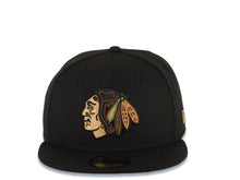 Load image into Gallery viewer, Chicago Blackhawks New Era NHL 59FIFTY 5950 Fitted Cap Hat Black Crown/Visor Khaki/Black/Green Logo Gray UV
