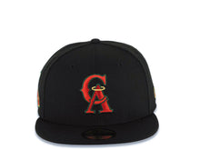 Load image into Gallery viewer, Los Angeles Anaheim Angels New Era MLB 59FIFTY 5950 Fitted Cap Hat Black Crown/Visor Red/Dark Green CA Logo California State With Halo Patch Gray UV
