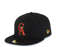 Load image into Gallery viewer, Los Angeles Anaheim Angels New Era MLB 59FIFTY 5950 Fitted Cap Hat Black Crown/Visor Red/Dark Green CA Logo California State With Halo Patch Gray UV

