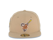 Load image into Gallery viewer, San Diego Padres New Era MLB 59FIFTY 5950 Fitted Cap Hat Khaki Crown/Visor Brown/Yellow Swinging Friar Logo 20th Anniversary Petco Park Side Patch
