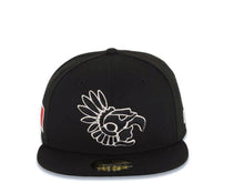 Load image into Gallery viewer, Mexico Aztec New Era WBC 59FIFTY 5950 Fitted Cap Hat Black Crown/Visor White Logo Mexico Flag Side Patch Gray UV
