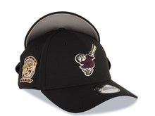 Load image into Gallery viewer, San Diego Padres New Era MLB 39THIRTY 3930 Flexfit Cap Hat Black Crown/Visor Maroon/Yellow Swinging Friar Logo 25th Anniversary Side Patch Gray UV
