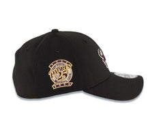 Load image into Gallery viewer, San Diego Padres New Era MLB 39THIRTY 3930 Flexfit Cap Hat Black Crown/Visor Maroon/Yellow Swinging Friar Logo 25th Anniversary Side Patch Gray UV
