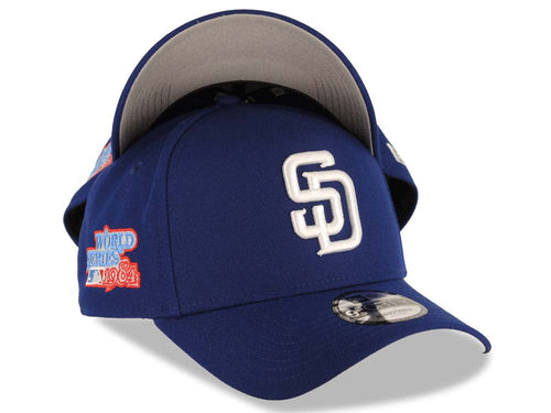 San Diego Padres New Era MLB 9FORTY 940 Adjustable A-Frame Cap Hat Royal Blue Crown/Visor White Logo 1984 World Series Side Patch Gray UV