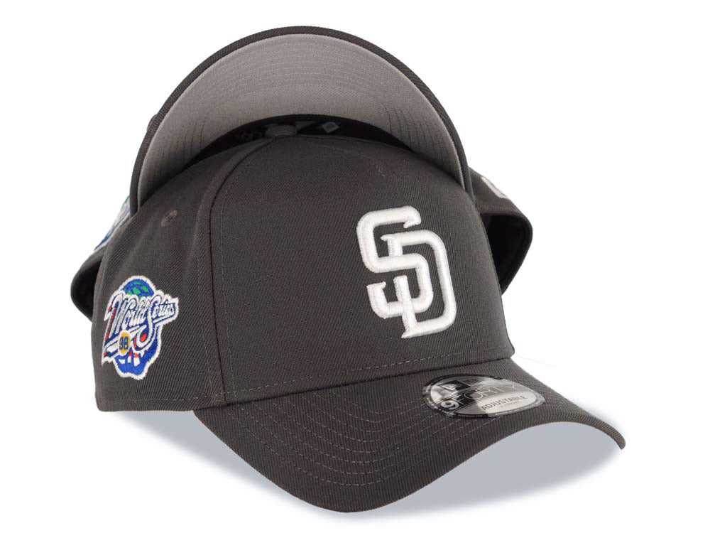 San Diego Padres New Era MLB 9FORTY 940 Adjustable A-Frame Cap Hat Gray Crown/Visor White Logo 1998 World Series Side Patch Gray UV